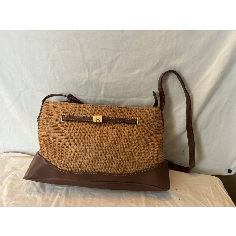 Etienne Aigner Woven Purse Tan And Brown